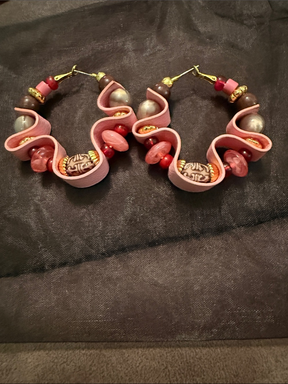 Sassy Jones Handcrafted Pink and Mauve Beaded Stretch Bracelet Stack and hoops - Picture 2 of 5